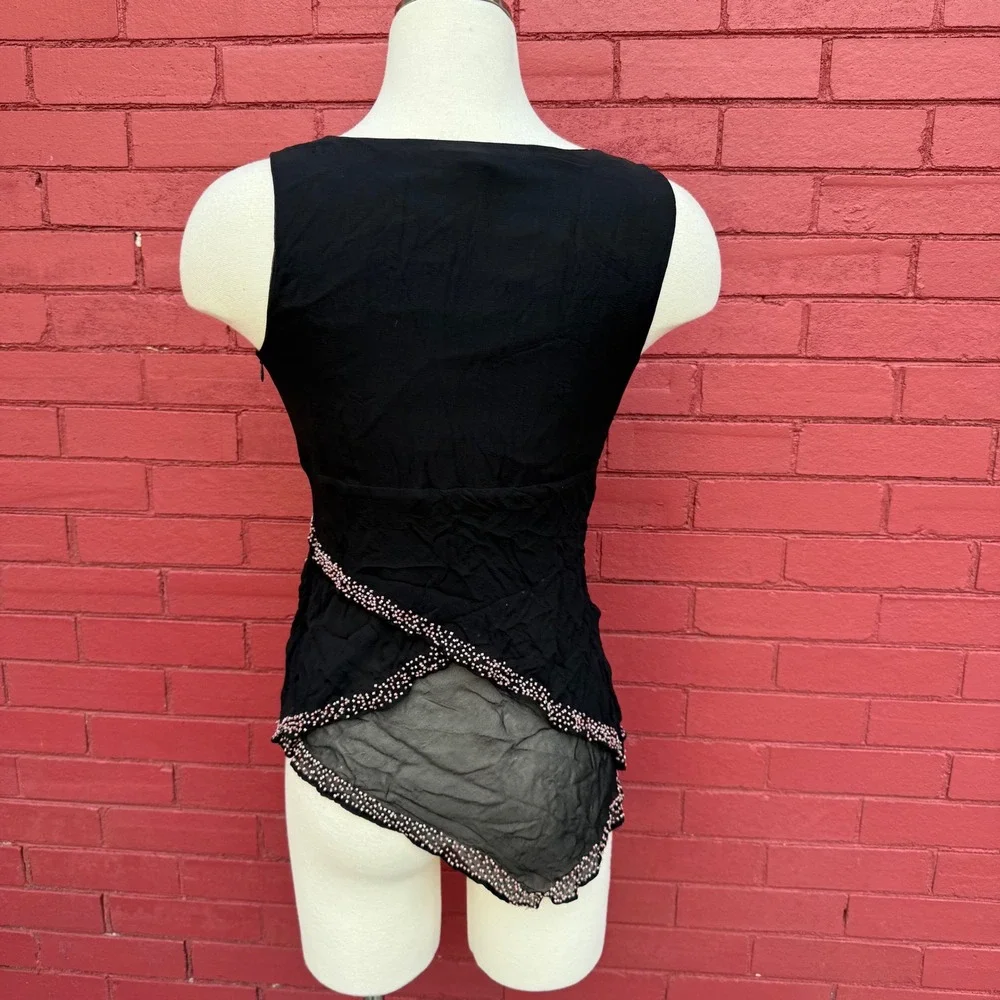 Vtg Y2K Karen Kane Beaded Floral Sleeveless Top Womens Size XS Whimsygoth Fairy - Picture 7 of 8